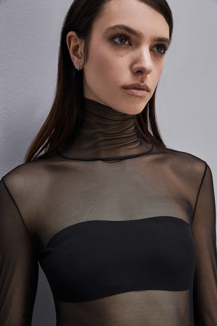 Patrizia Pepe Tulle Turtleneck Zwart | 7164YFHUT