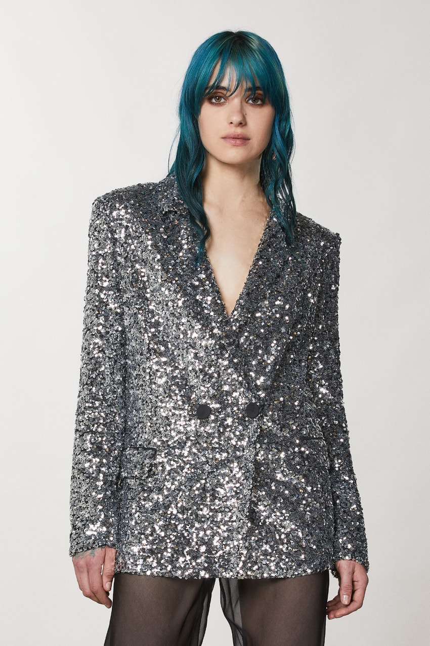 Patrizia Pepe Two-button Jacket With Sequins Grijs | 5237ILXTJ