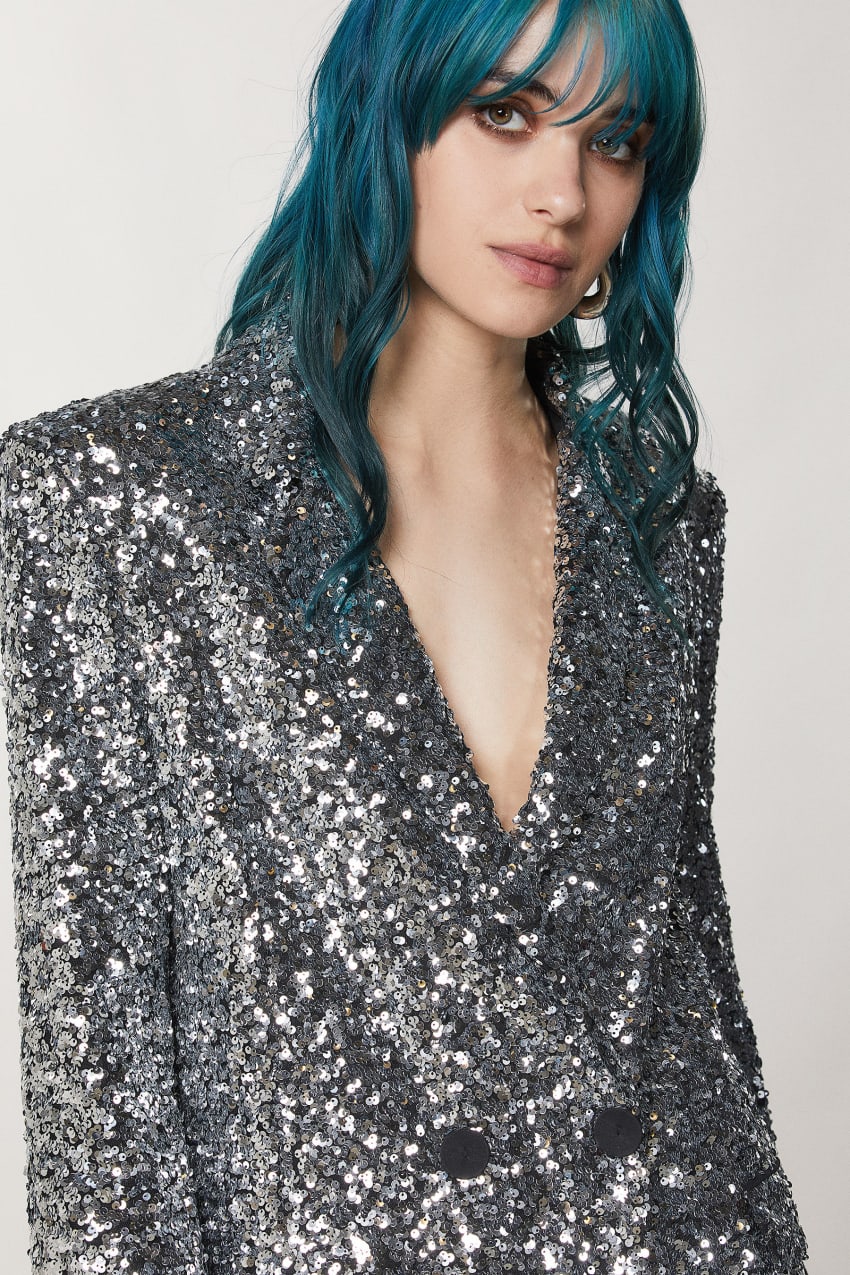 Patrizia Pepe Two-button Jacket With Sequins Grijs | 5237ILXTJ