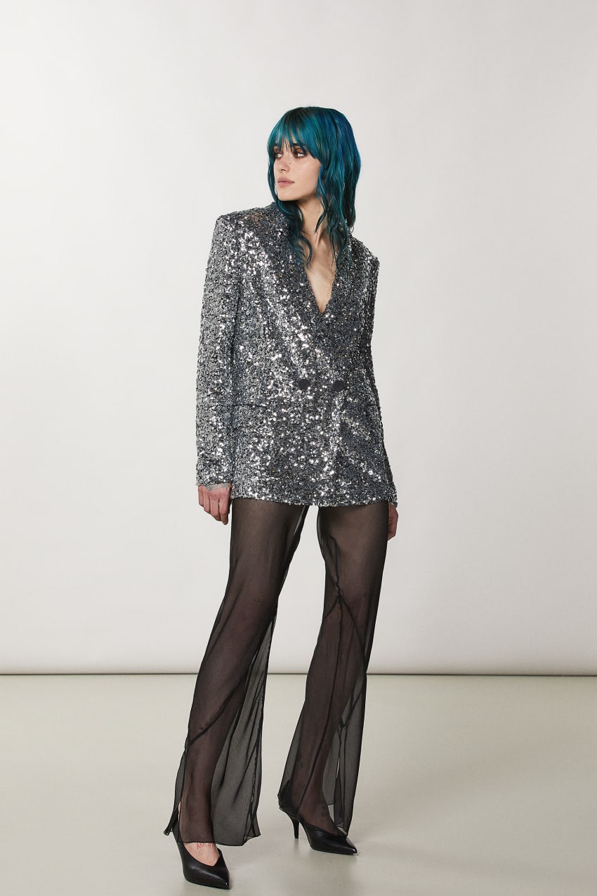 Patrizia Pepe Two-button Jacket With Sequins Grijs | 5237ILXTJ