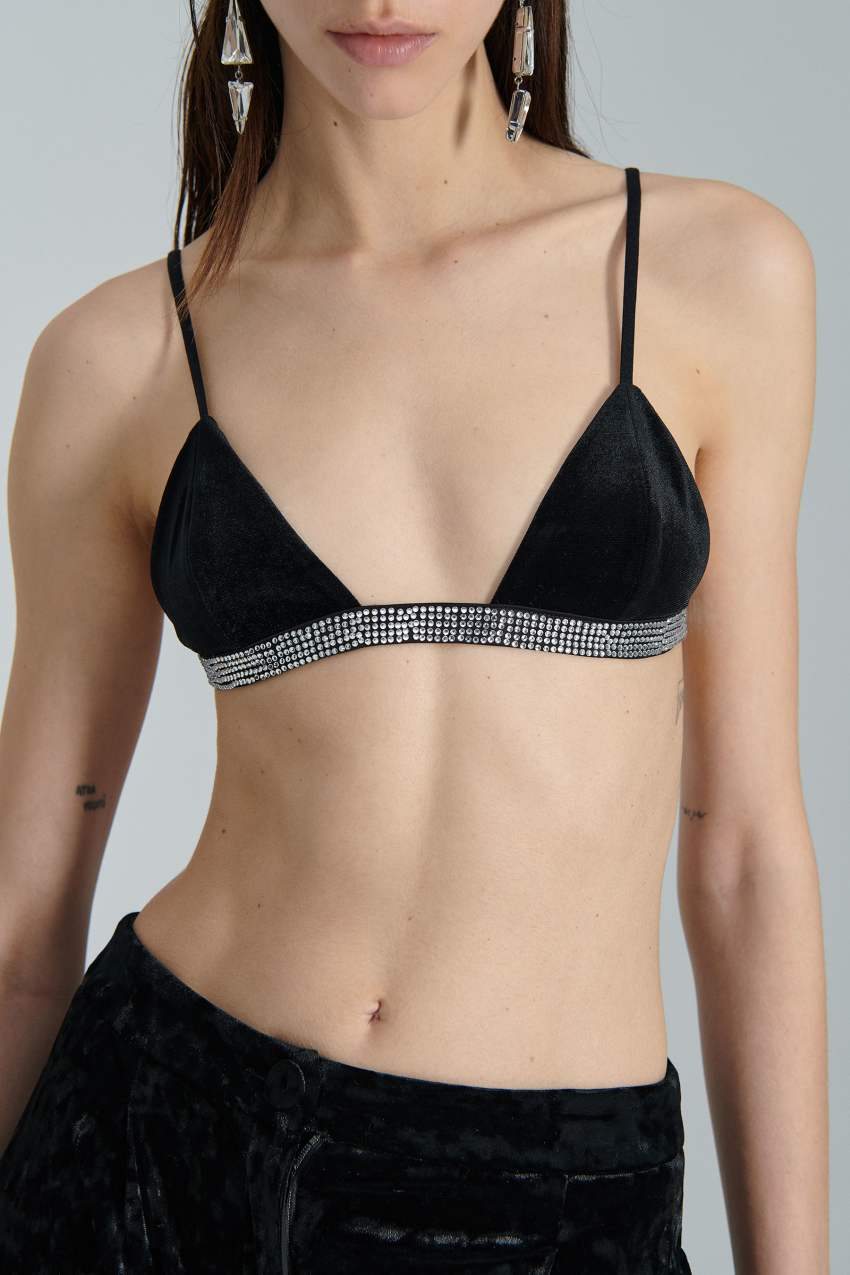 Patrizia Pepe Velvet Bra With Rhinestones Zwart | 5786YBIQL