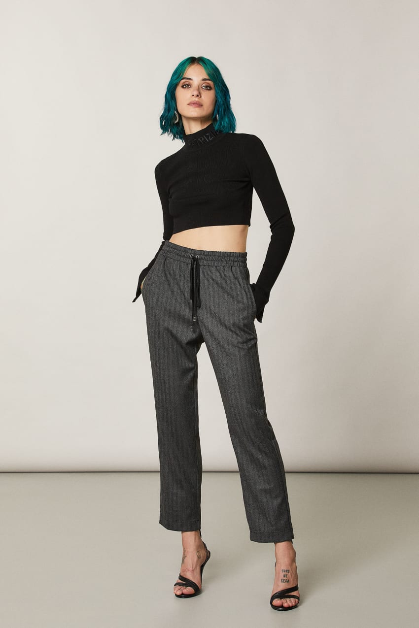 Patrizia Pepe Viscose Ankle Pants Zwart | 8620MNJFU