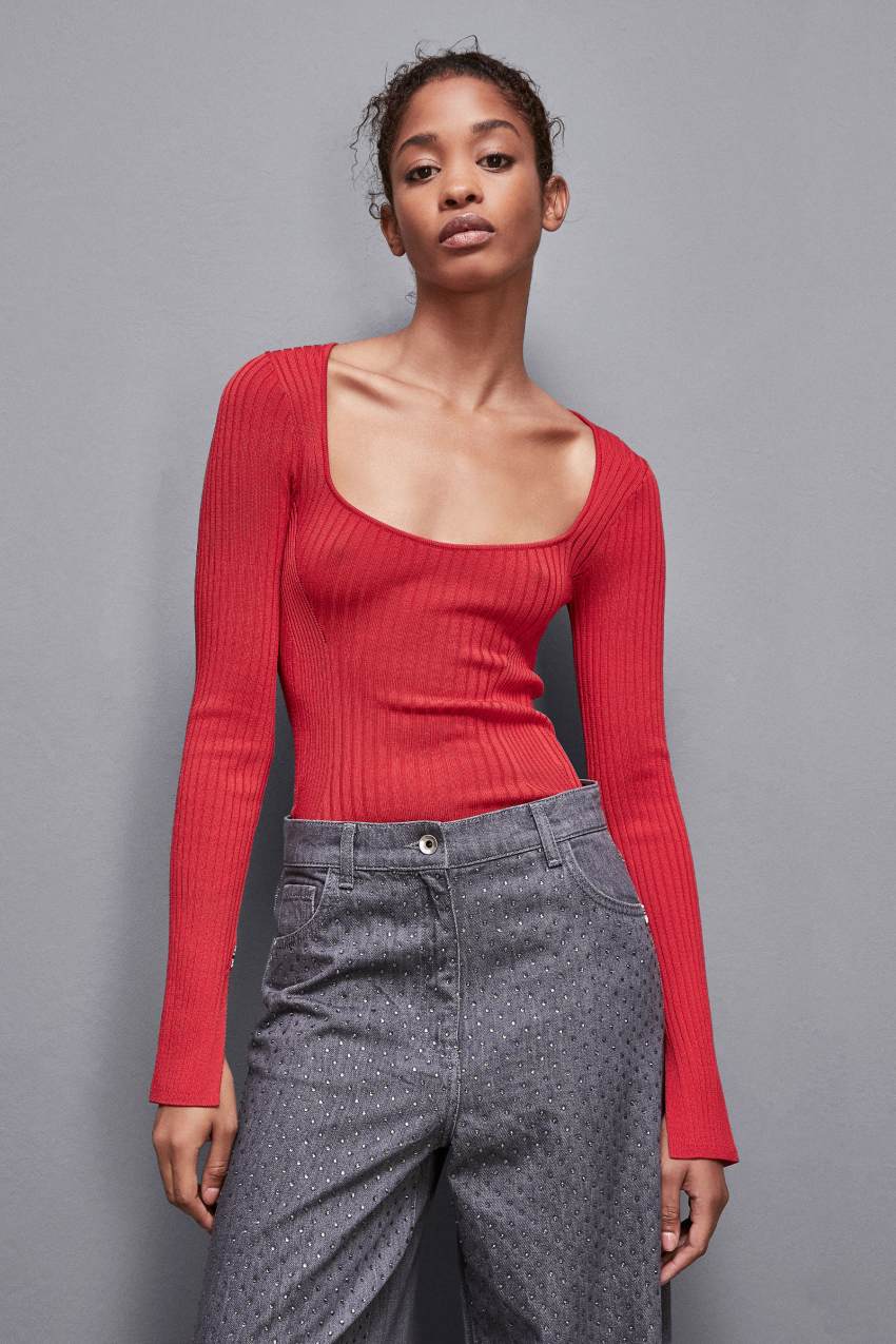 Patrizia Pepe Viscose Blend Ribbed Sweater Rood | 3108MDPAB