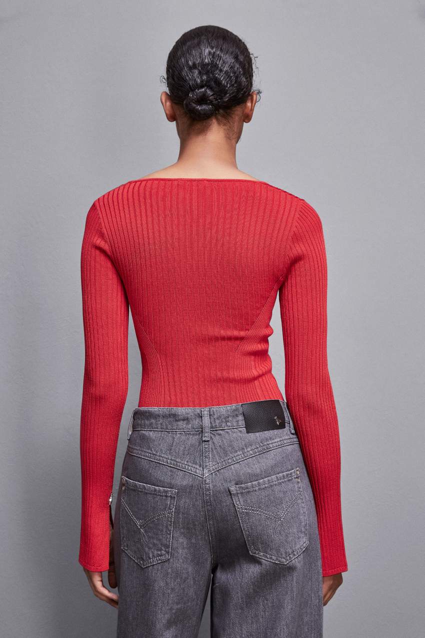 Patrizia Pepe Viscose Blend Ribbed Sweater Rood | 3108MDPAB