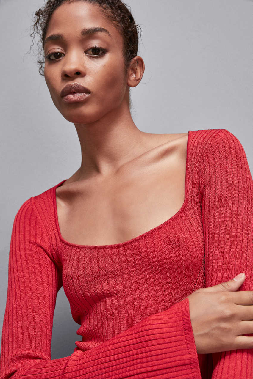 Patrizia Pepe Viscose Blend Ribbed Sweater Rood | 3108MDPAB