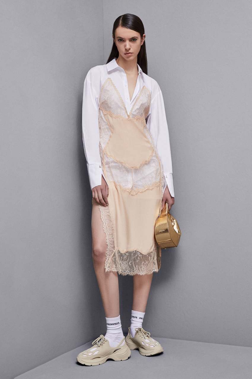 Patrizia Pepe Viscose Satin Shirt Dress Beige | 2703AFMPK