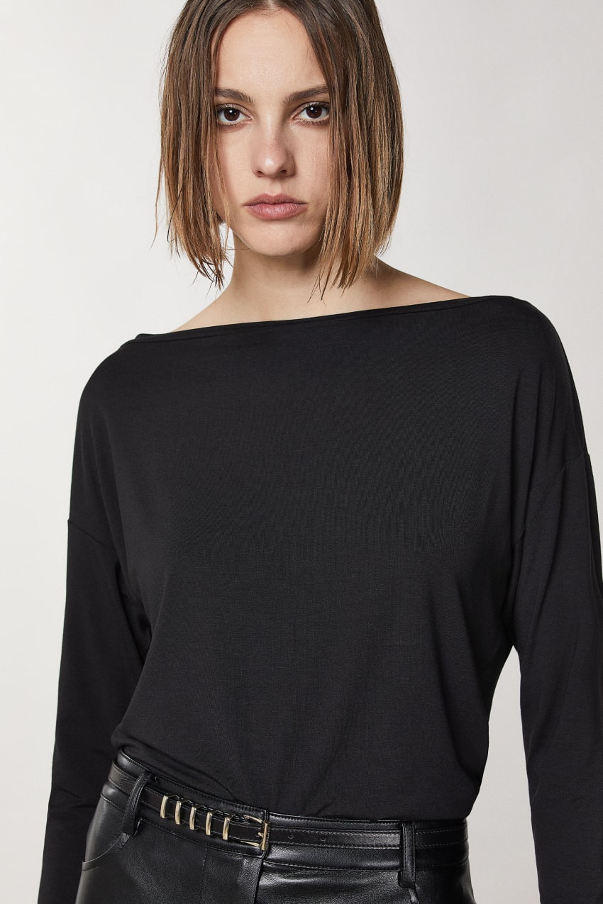 Patrizia Pepe Viscose Sweater With Rhinestones Zwart | 1834KQRBI