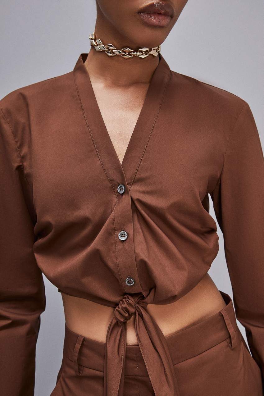 Patrizia Pepe V-neck Shirt With Knot Bruin | 2754ZJTVD