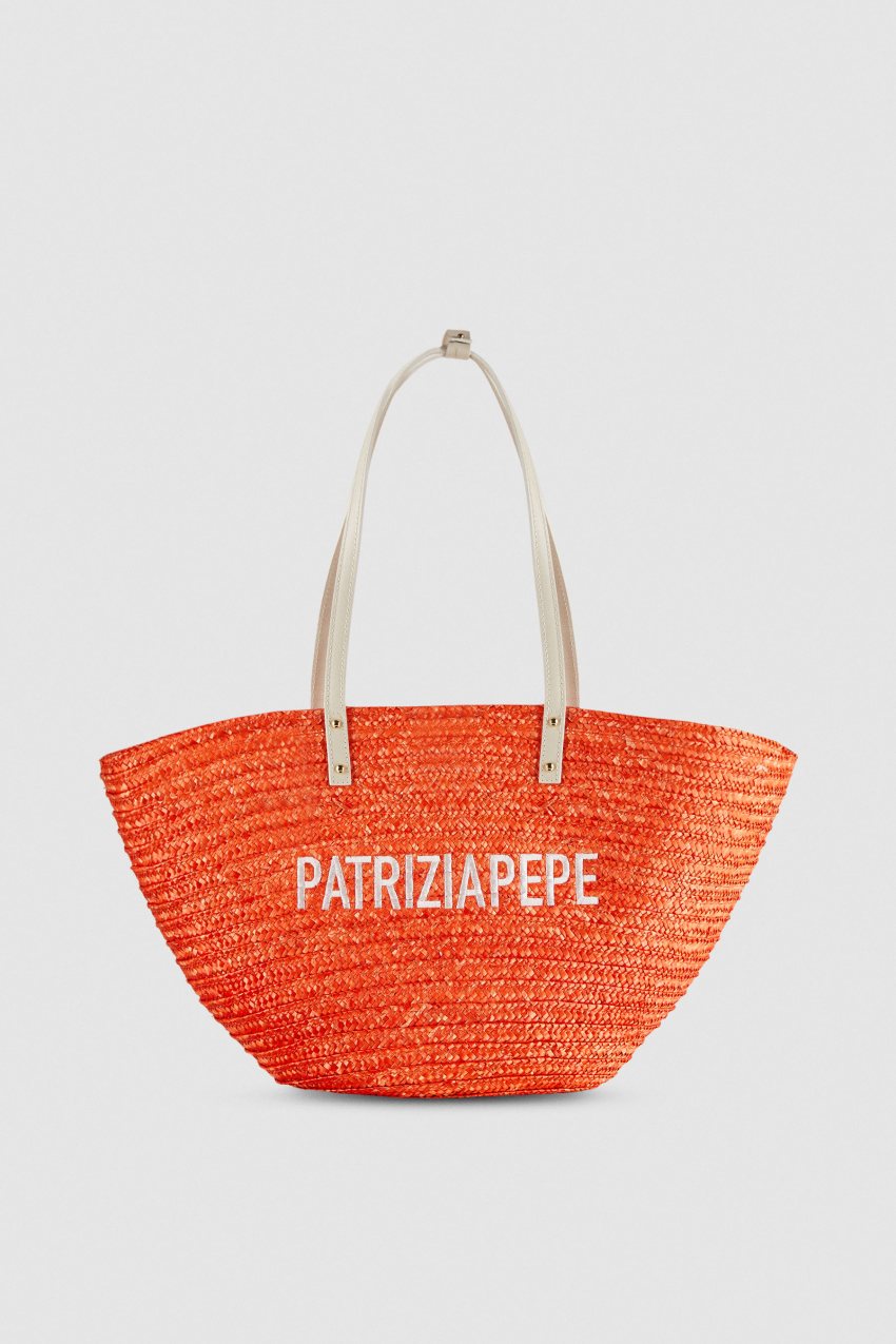 Patrizia Pepe Wide Braided Straw Shopping Bag Oranje | 4751GJXWB