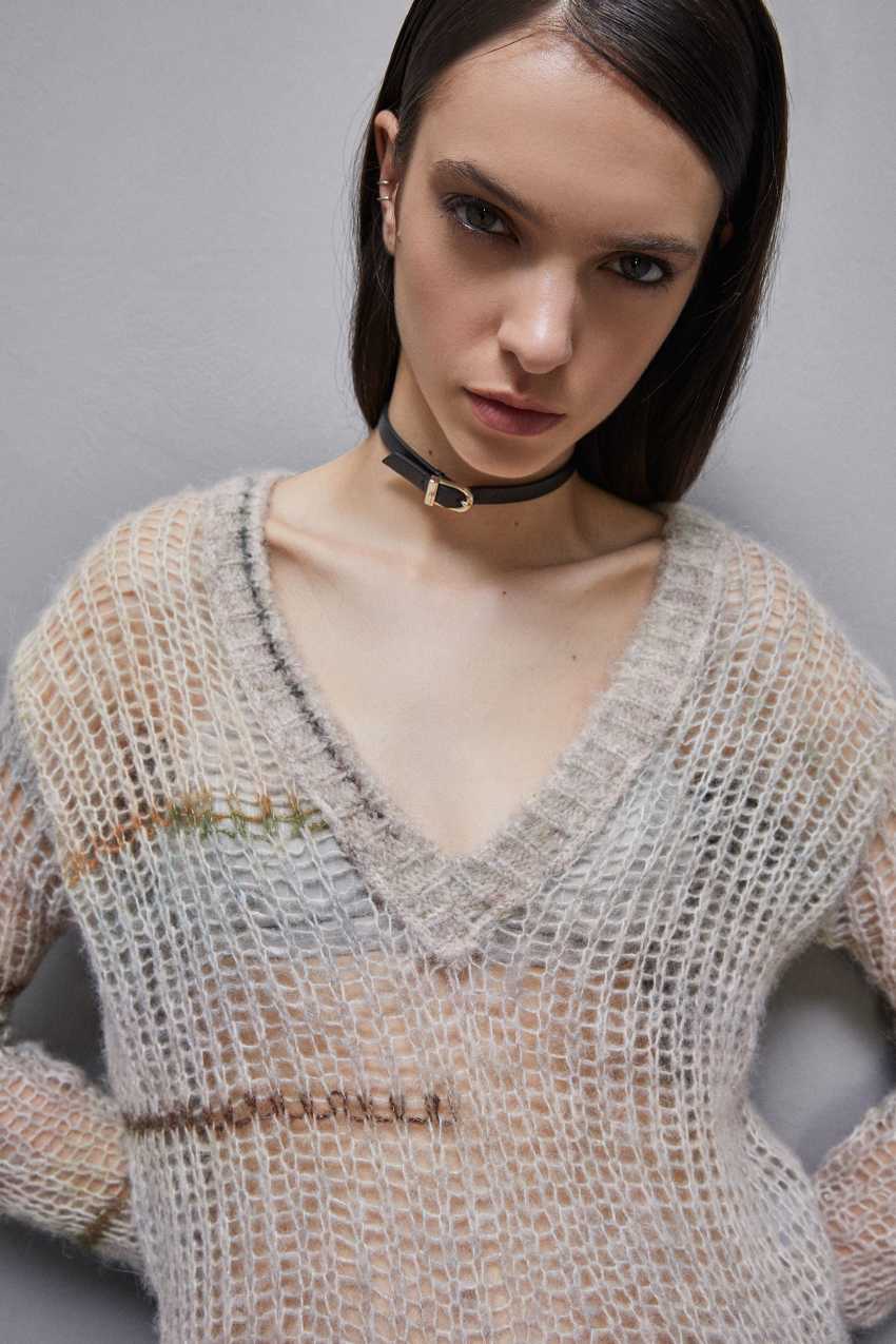 Patrizia Pepe Wool Blend Mesh Sweater Gekleurd | 2401DFAIQ